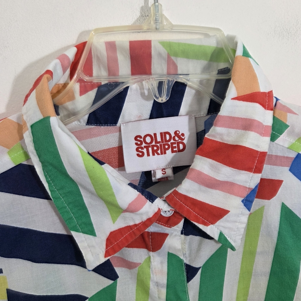 Solid & Striped Button Up Blouse Top Patchwork Co… - image 4